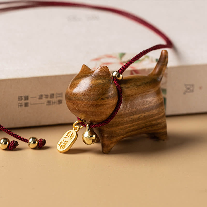 Nimara Ritual Ebony Wood Green Sandalwood Lucky Cat Fu Character Lucky Fortune Bell Balance Car Hanging Decoration