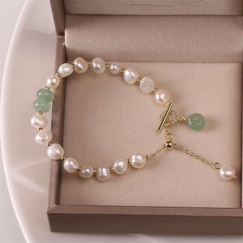 Nimara Ritual Pearl Green Strawberry Quartz Bead Healing Chain Bracelet