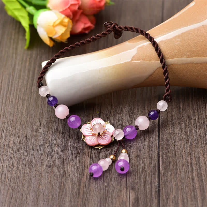 Nimara Ritual Natural Amethyst Rose Quartz Crystal Charm Lucky Healing Anklet