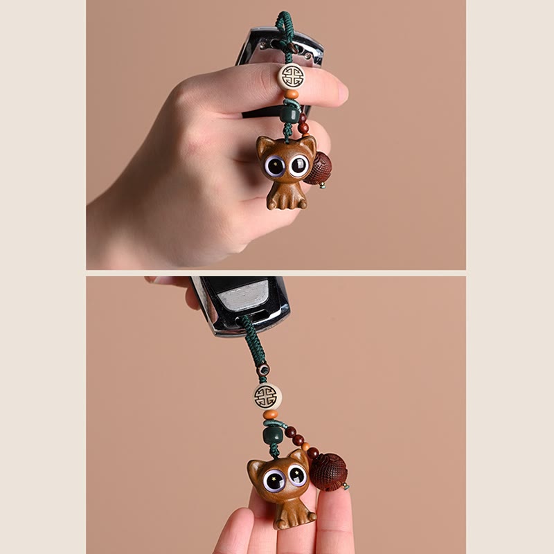 Nimara Ritual Green Sandalwood Lucky Cat Koi Fish Cure Key Chain Phone Hanging Decoration