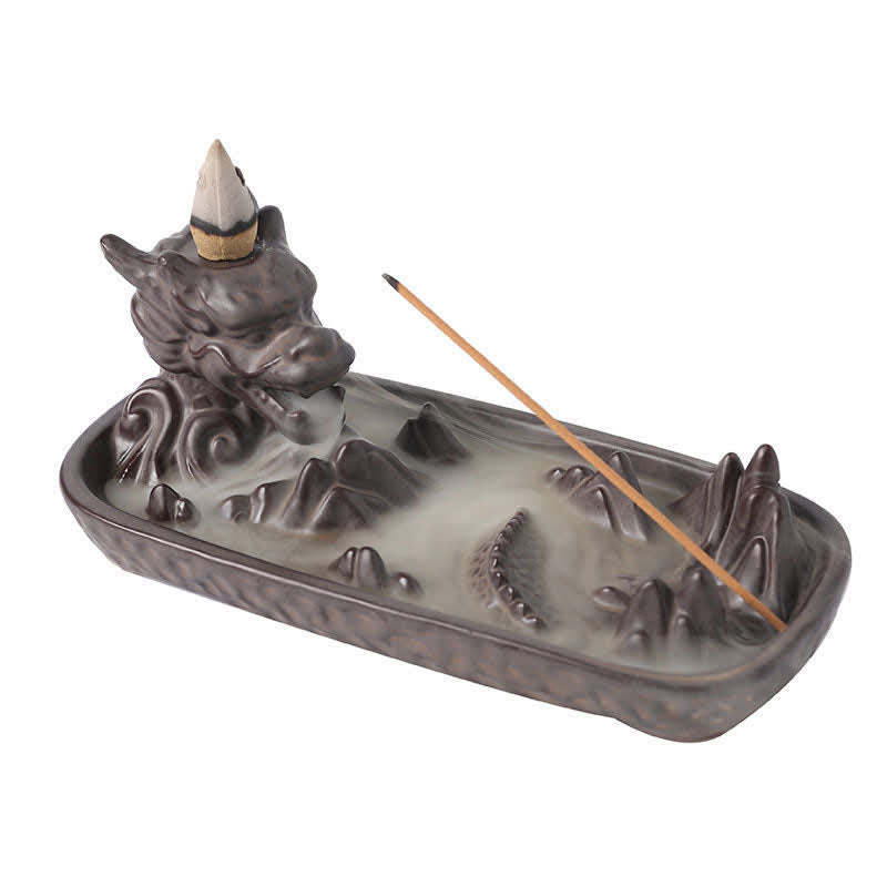 Nimara Ritual Dragon Mountain Strength Ceramic Incense Burner Decoration