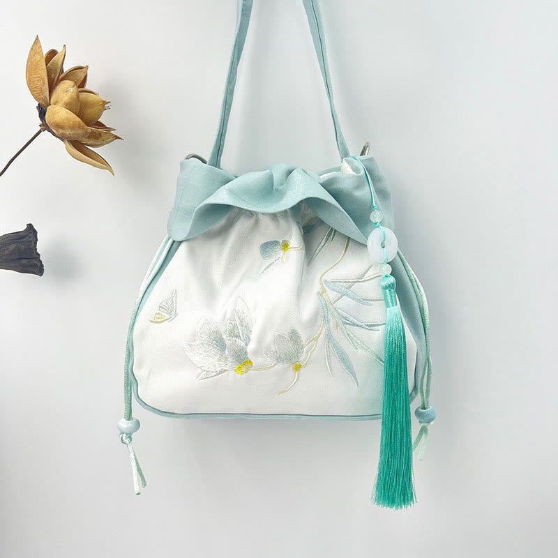 Nimara Ritual Suzhou Embroidery Camellia Magnolia Peony Lotus Silk Tote Crossbody Bag Shoulder Bag Handbag