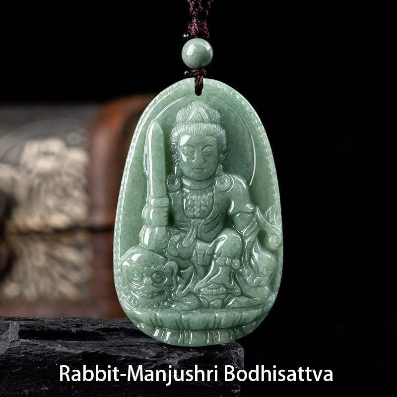 Nimara Ritual Chinese Zodiac Natal Buddha Natural Jade Wealth Prosperity Necklace Pendant