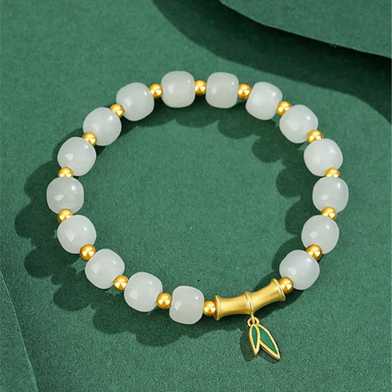 Nimara Ritual 925 Sterling Silver Hetian White Jade Bamboo Luck Bracelet
