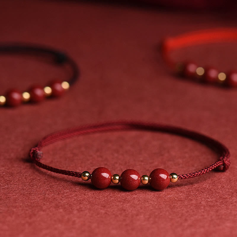 Nimara Ritual Natural Lucky Cinnabar Bead Blessing String Bracelet Anklet