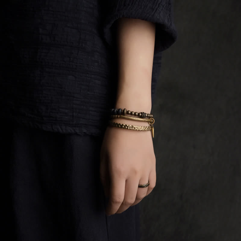 Nimara Ritual Lava Rock Stone Copper Balance Cuff Bracelet Bangle