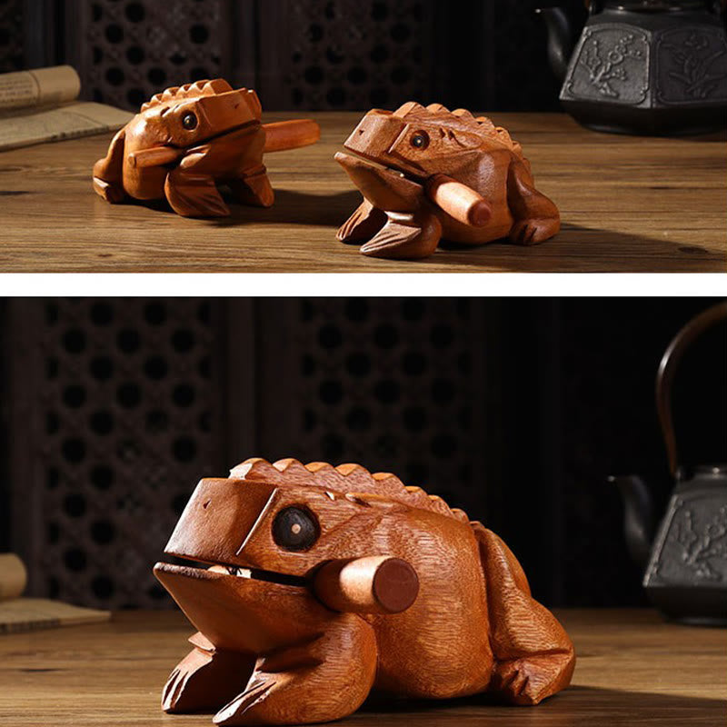 Nimara Ritual Handcrafted FengShui Wealth Luck Frog Mini Wooden Croaking Frog Guiro Decoration