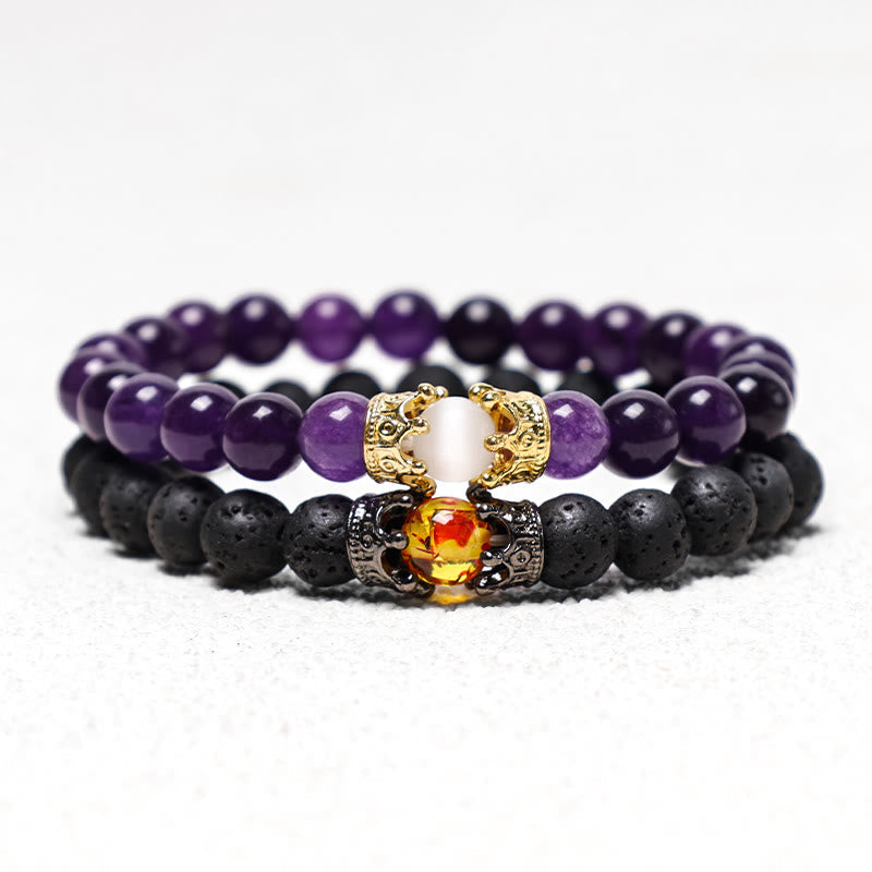 Nimara Ritual Natural Stone King&Queen Crown Healing Energy Beads Couple Bracelet
