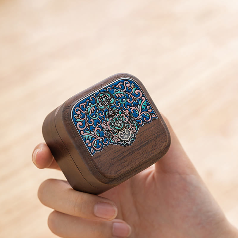 Nimara Ritual Retro Handmade Black Walnut Wood Ring Jewelry Storage Box Leaf Wooden Gift Box