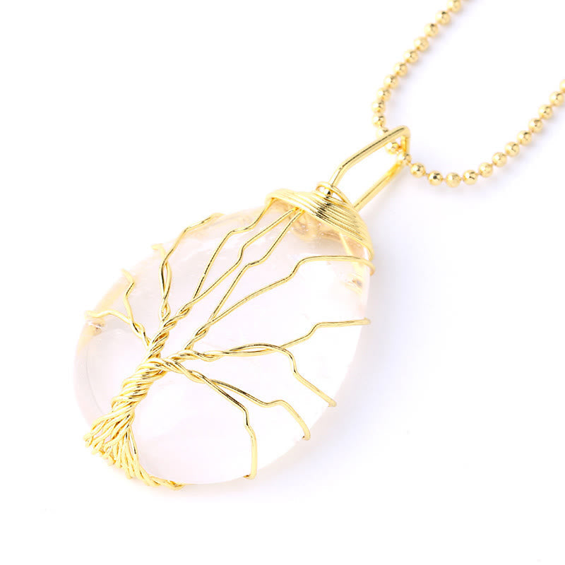 Nimara Ritual Natural Quartz Crystal Tree Of Life Healing Energy Necklace Pendant