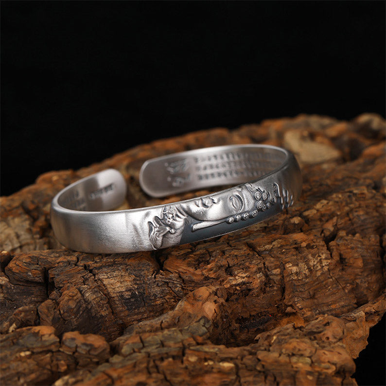 Nimara Ritual 999 Sterling Silver Buddha Head Heart Sutra Serenity Bracelet Bangle