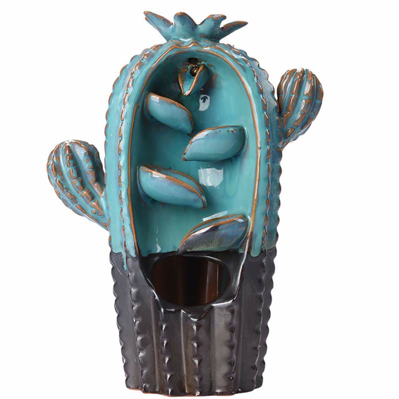 Nimara Ritual Cactus Ceramic Healing Backflow Smoke Fountain Incense Burner
