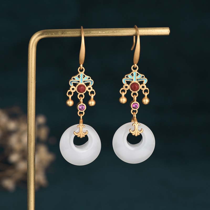 Nimara Ritual FengShui White Jade Blessing Drop Earrings