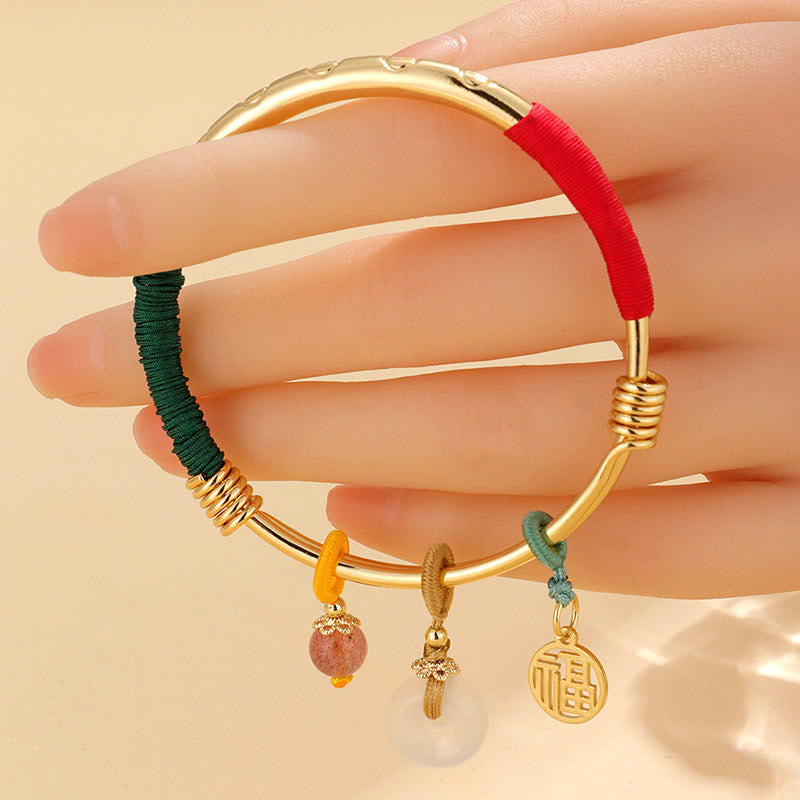 Nimara Ritual Pink Crystal Peace Buckle Lucky Flower Love Bracelet Bangle