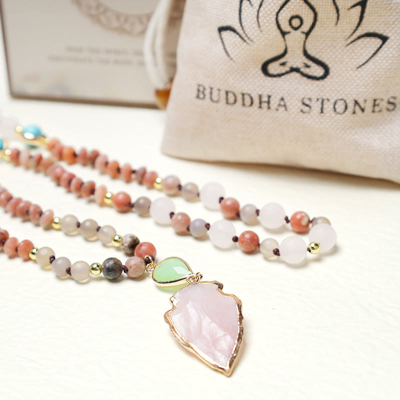 Nimara Ritual Natural Rose Quartz Crystal Stone Healing Arrowhead Necklace Pendant