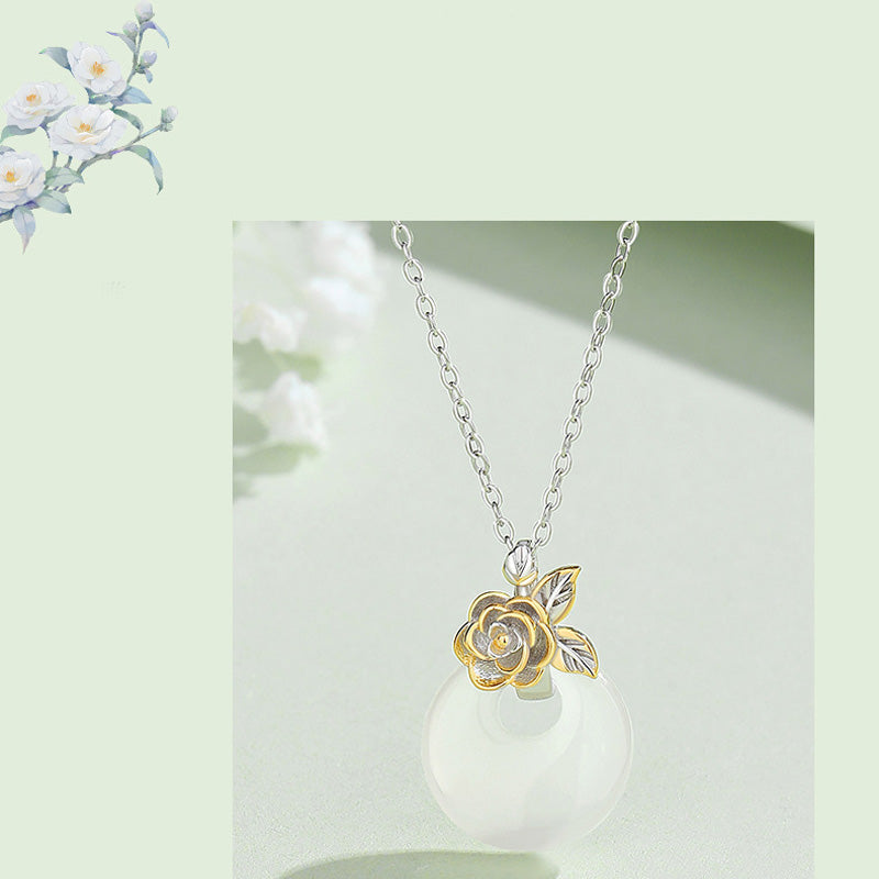 Nimara Ritual 925 Sterling Silver Round Chalcedony Twelve Months Flower Harmony Necklace Pendant