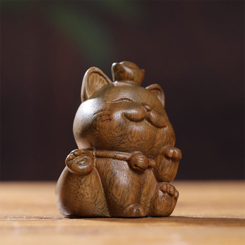 Nimara Ritual Mini Green Sandalwood Ingot Lucky Cat Carved Peace Desk Decorations