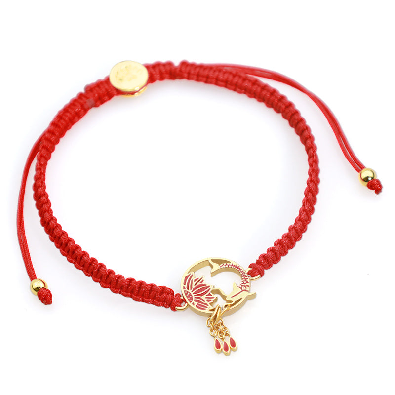 Nimara Ritual Tibetan Handmade Lotus Koi Fish Lucky Red String Bracelet