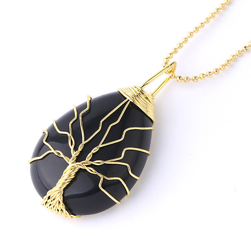 Nimara Ritual Natural Quartz Crystal Tree Of Life Healing Energy Necklace Pendant