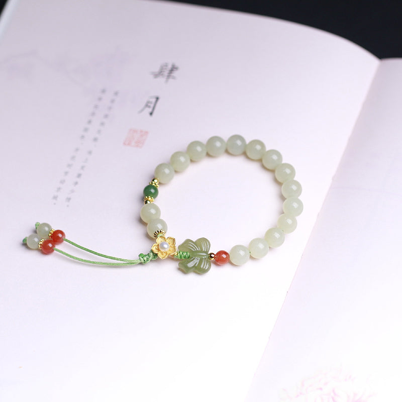 Nimara Ritual 925 Sterling Silver Jade Luck Flower Butterfly Bracelet