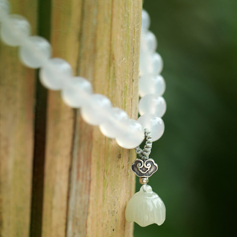 Nimara Ritual White Agate Jade Lotus Protection Bracelet