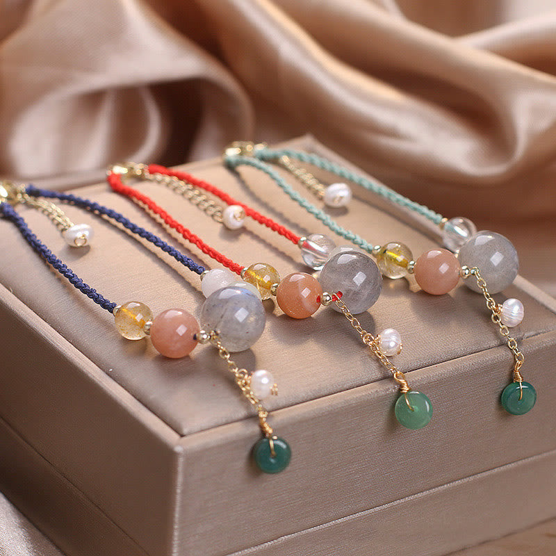 Nimara Ritual Moonstone Sunstone Beads Peace Buckle Charm Healing Bracelet