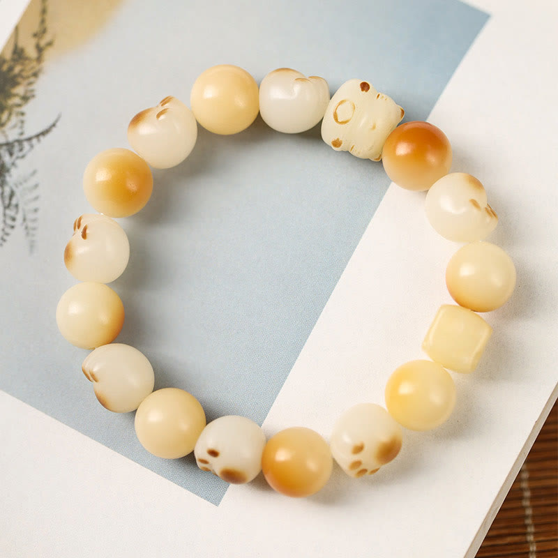 Nimara Ritual Natural Bodhi Seed Sandalwood Lucky Cute Cat Head Paw Claw Peace Bracelet