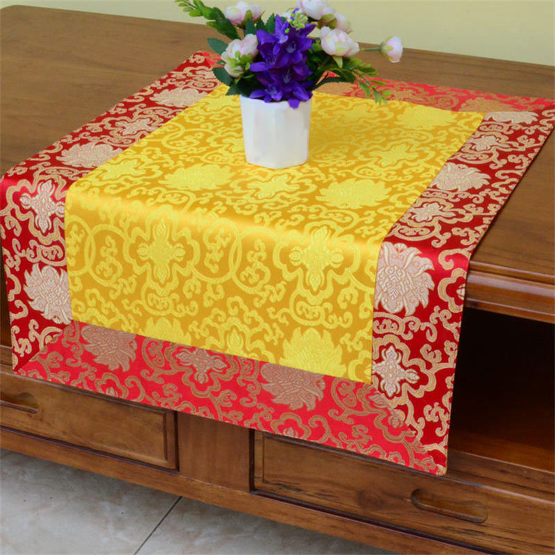Nimara Ritual Brocade Prayer Altar Flower Vajra Dragon Pattern Auspicious Symbols Table Runner