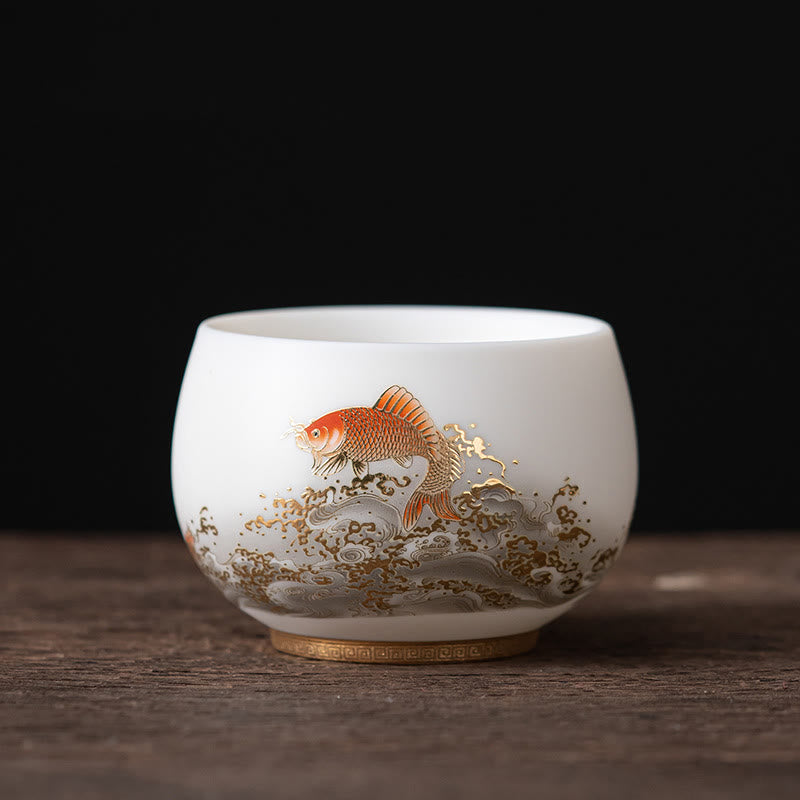 Nimara Ritual Phoenix Dragon Lotus Deer Ancient Building Koi Fish Ceramic Teacup Kung Fu Tea Cups