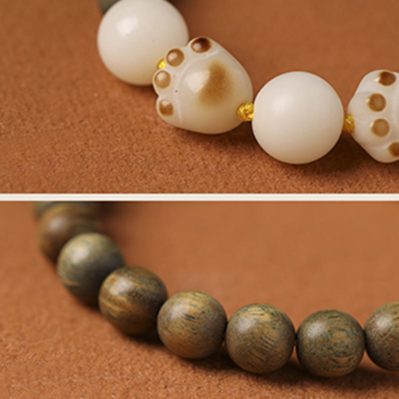 Nimara Ritual Natural Green Sandalwood Bodhi Seed Cat Paw Claw Cure Bracelet