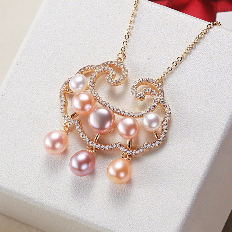 Nimara Ritual 18K Gold Plated Natural Pearl Chinese Lock Charm Sincerity Necklace Pendant