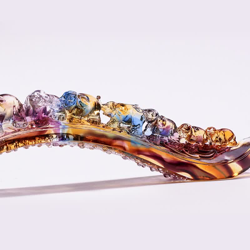 Nimara Ritual Handmade Liuli Crystal Ruyi Elephant Art Piece Home Decoration With Crystal Base