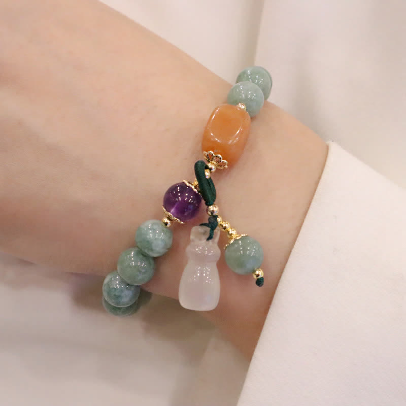Nimara Ritual Cyan Jade Lotus Pumpkin Wish Peace Buckle Amethyst Crystal Healing Bracelet