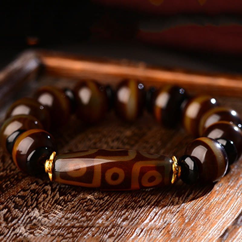 Nimara Ritual Tibetan Natural Nine-Eye Dzi Bead Agate Wealth Blessings Bracelet