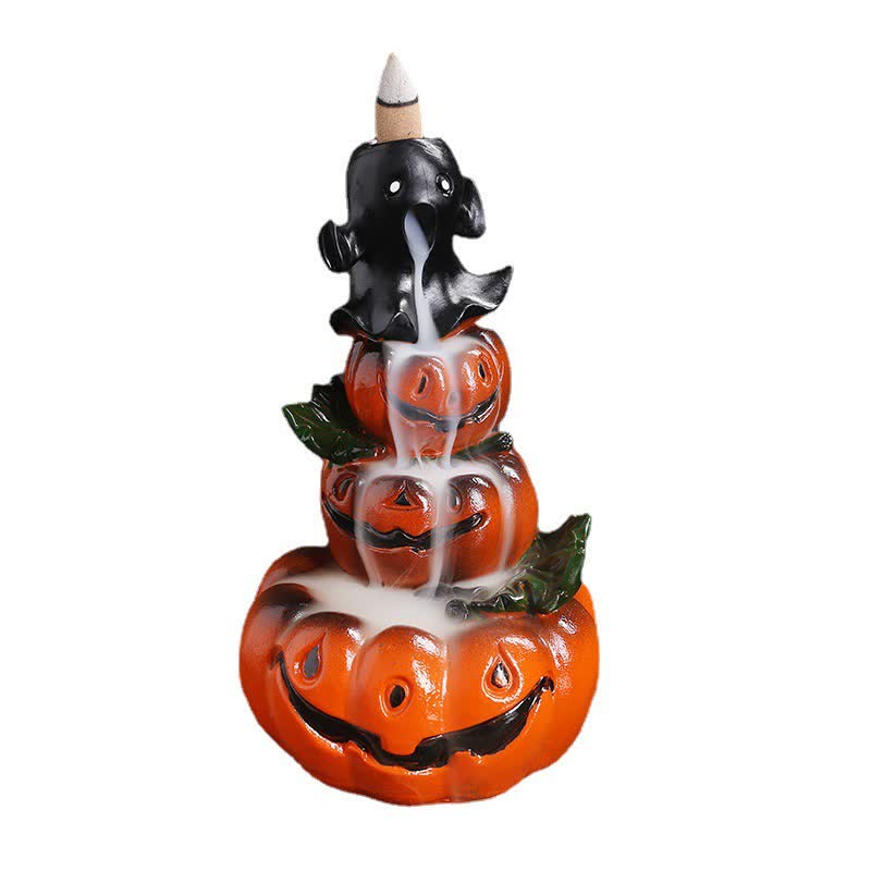 Nimara Ritual Halloween Pumpkins Ghost Resin Backflow Smoke Fountain Incense Burner Decoration