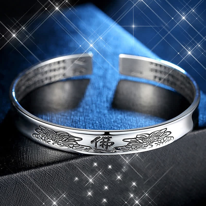 Nimara Ritual Heart Sutra Mantra Lotus Peace Copper Cuff Bracelet Bangle