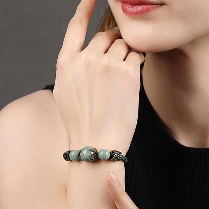 Nimara Ritual Handmade Green Rope Luck Jade Bead Prosperity Bracelet