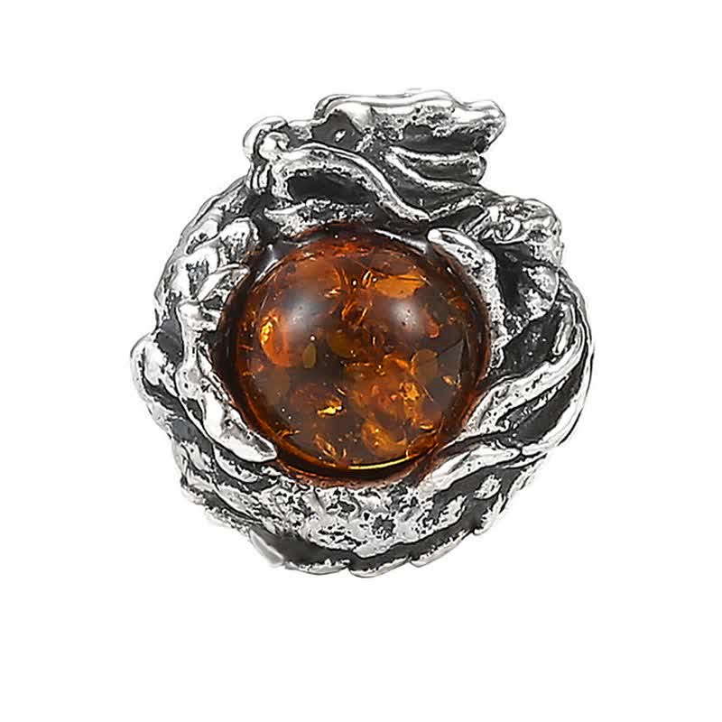Nimara Ritual 925 Sterling Silver Natural Amber Dragon Success Protection Stud Earring