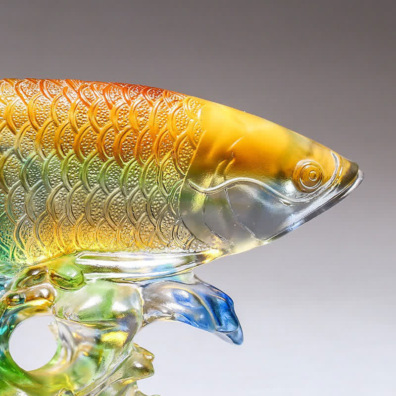 Nimara Ritual Handmade Liuli Crystal Koi Fish Art Piece Luck Home Office Decoration