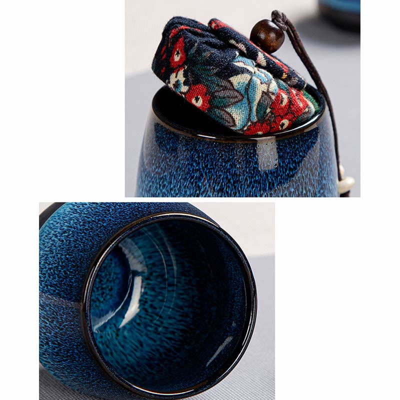 Nimara Ritual Blue Gradient Color Chinese Gongfu Tea Ceramic Teapot Portable Gift Bag Box Set