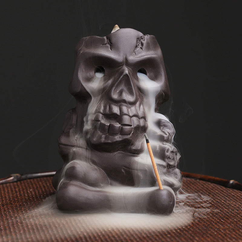 Nimara Ritual Halloween Skull Head Purple Clay Healing Incense Burner Decoration