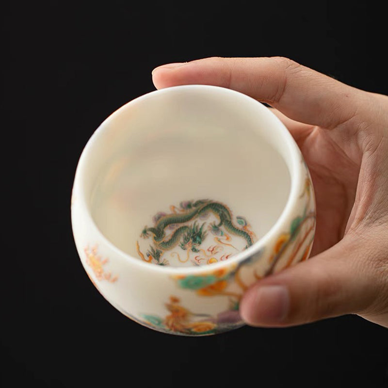 Nimara Ritual Dragon Phoenix Auspicious Clouds Ceramic Teacup Kung Fu Tea Cup