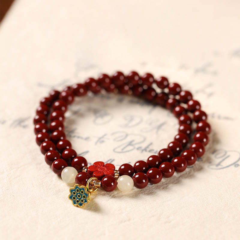 Nimara Ritual Cinnabar Lotus Charm Double Wrap Blessing Bracelet