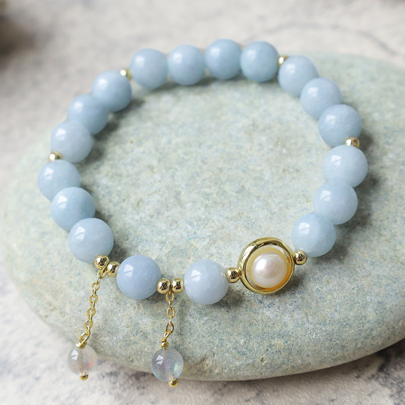 Nimara Ritual Aquamarine Pearl Healing Moonstone Beads Charm Bracelet