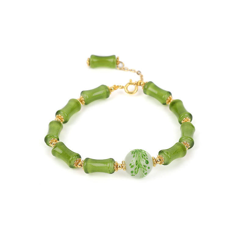 Nimara Ritual Green Bamboo Pattern Liuli Crystal Moss Agate Wealth Chain Bracelet