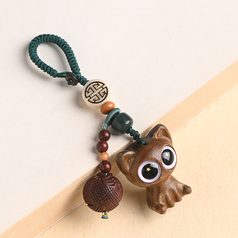 Nimara Ritual Green Sandalwood Lucky Cat Koi Fish Cure Key Chain Phone Hanging Decoration
