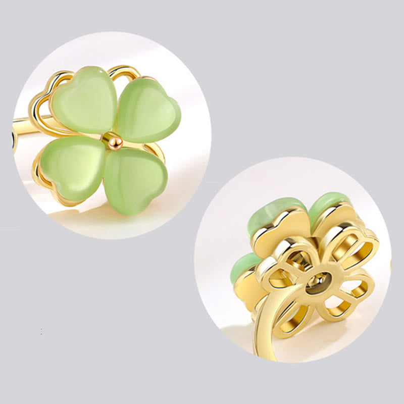 Nimara Ritual Cat's Eye Four Leaf Clover Zircon Love Rotatable Ring
