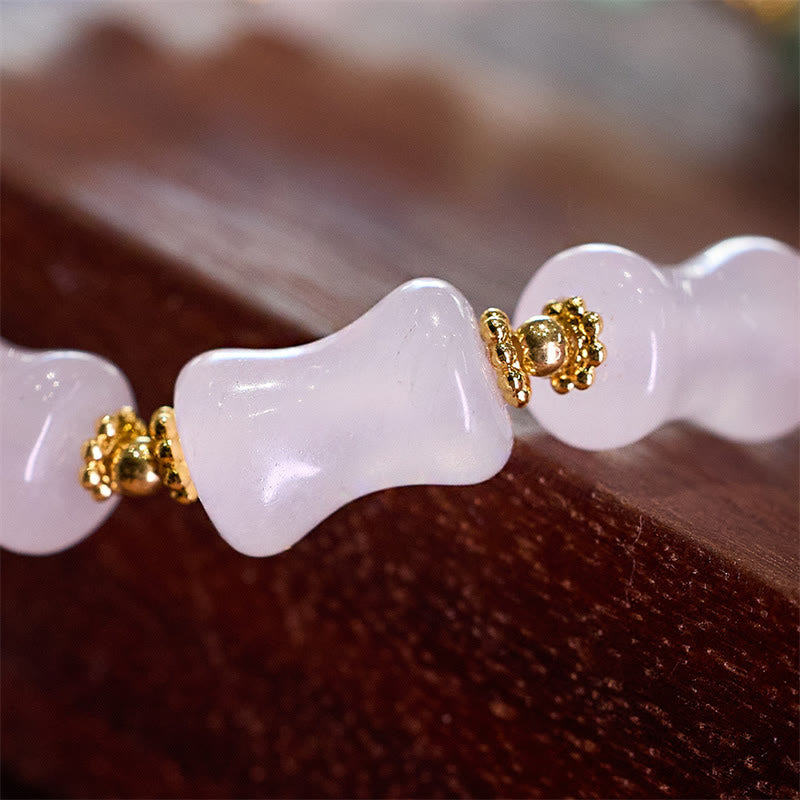 Nimara Ritual Natural White Golden Silk Jade Bamboo Pattern Wealth Lucky Bag Fu Character Bracelet