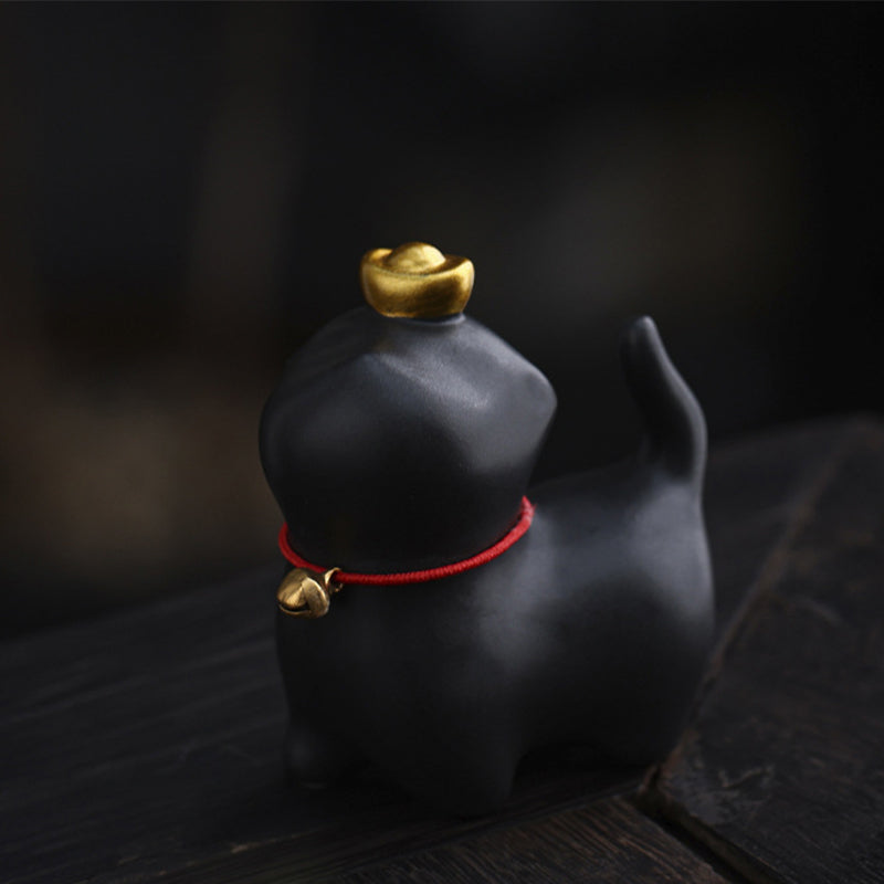 Nimara Ritual Mini Lucky Cat Ingot Tea Pet Ceramic Home Desk Figurine Decoration
