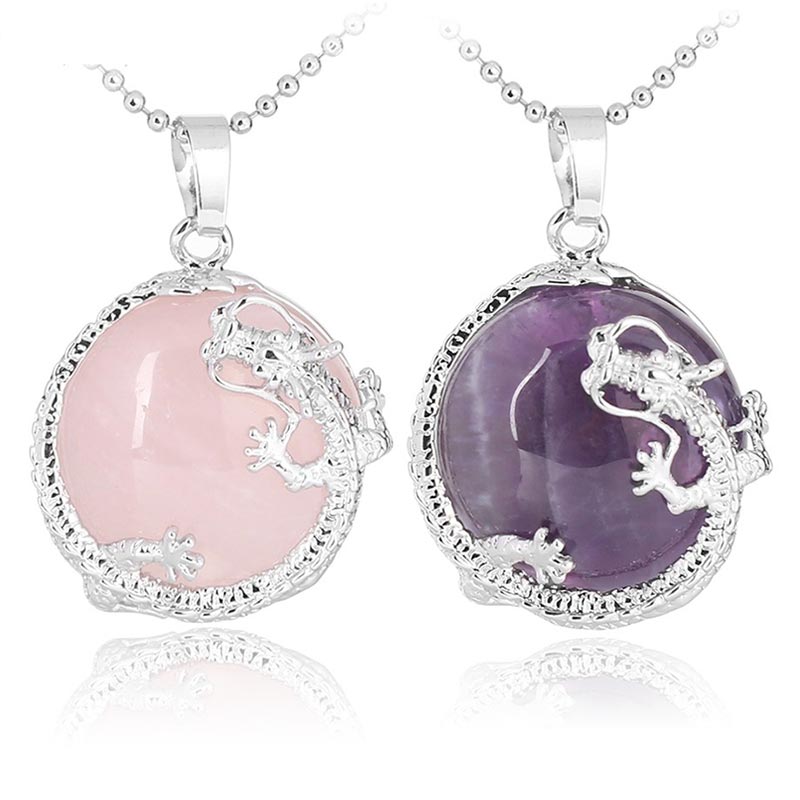 Nimara Ritual Chinese Dragon Natural Quartz Crystal Healing Energy Necklace Pendant